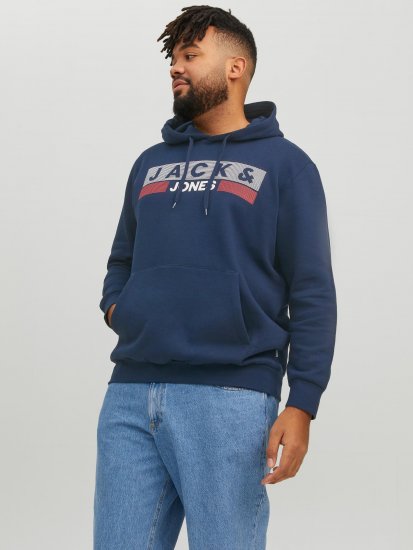 Jack & Jones CORP LOGO PLAY 4 Print Hoodie Navy Blazer - Trøjer og hættetrøjer - Trøjer og Hættetrøjer i store størrelser - 2XL-14XL