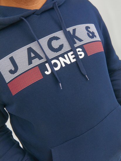 Jack & Jones CORP LOGO PLAY 4 Print Hoodie Navy Blazer - Trøjer og hættetrøjer - Trøjer og Hættetrøjer i store størrelser - 2XL-14XL