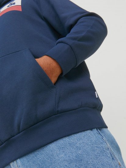 Jack & Jones CORP LOGO PLAY 4 Print Hoodie Navy Blazer - Trøjer og hættetrøjer - Trøjer og Hættetrøjer i store størrelser - 2XL-14XL