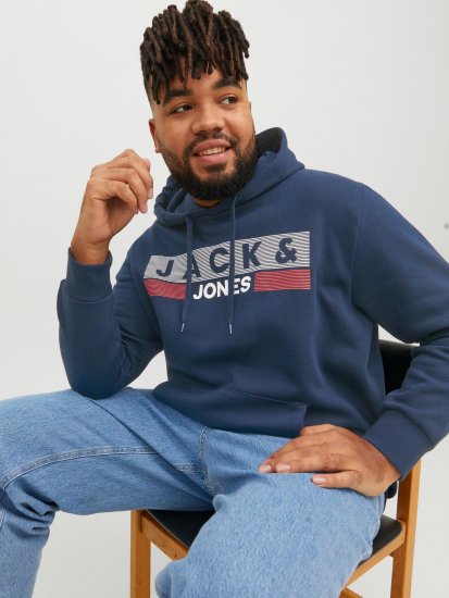 Jack & Jones CORP LOGO PLAY 4 Print Hoodie Navy Blazer - Trøjer og hættetrøjer - Trøjer og Hættetrøjer i store størrelser - 2XL-14XL