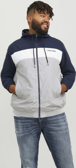 Jack & Jones RUSH White/Grey Blocking Bomber Jacket with Hood Navy Blazer - Jakker - Jakker i store størrelser, 2XL- 12XL
