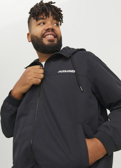 Jack & Jones RUSH SOLID Bomber Jacket with Hood Black - Jakker - Jakker i store størrelser, 2XL- 12XL
