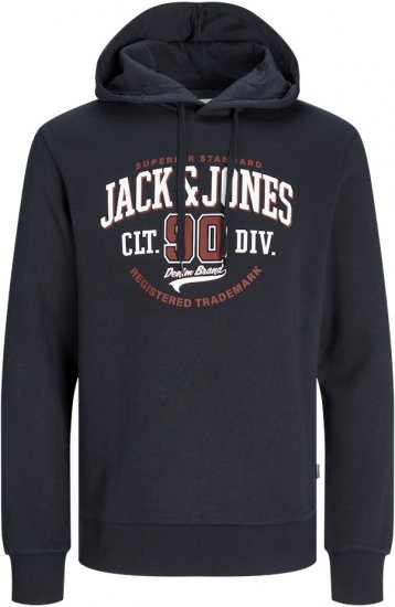 Jack & Jones 2 COL LOGO Hoodie Dark Navy - Trøjer og hættetrøjer - Trøjer og Hættetrøjer i store størrelser - 2XL-14XL