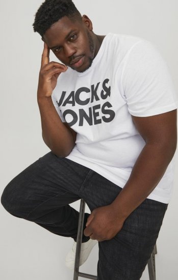Jack & Jones CORP Logo T-Shirt White w Large Black Print - T-shirts - T-shirts i store størrelser - 2XL-14XL