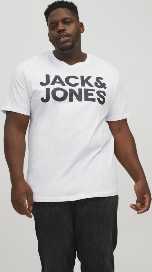 Jack & Jones CORP Logo T-Shirt White w Large Black Print - T-shirts - T-shirts i store størrelser - 2XL-14XL
