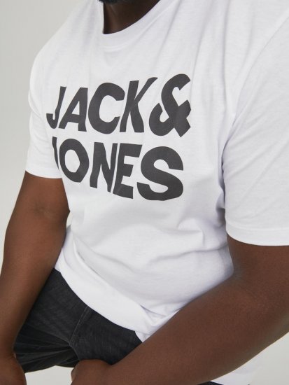 Jack & Jones CORP Logo T-Shirt White w Large Black Print - T-shirts - T-shirts i store størrelser - 2XL-14XL