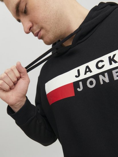 Jack & Jones CORP LOGO PLAY 4 Print Hoodie Black - Trøjer og hættetrøjer - Trøjer og Hættetrøjer i store størrelser - 2XL-14XL