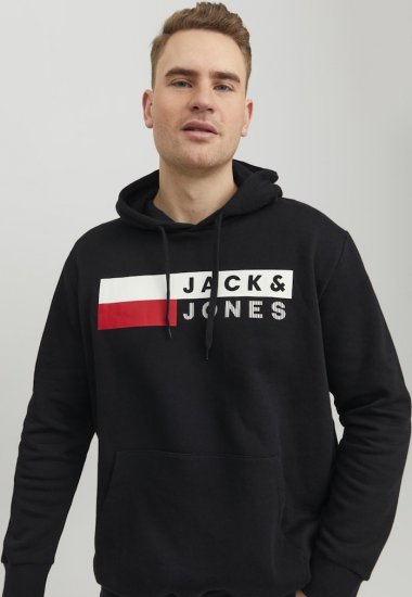 Jack & Jones CORP LOGO PLAY 4 Print Hoodie Black - Trøjer og hættetrøjer - Trøjer og Hættetrøjer i store størrelser - 2XL-14XL