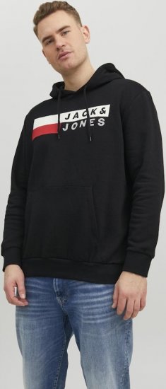 Jack & Jones CORP LOGO PLAY 4 Print Hoodie Black - Trøjer og hættetrøjer - Trøjer og Hættetrøjer i store størrelser - 2XL-14XL