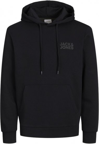 Jack & Jones CORP LOGO Small Print Hoodie Black - Trøjer og hættetrøjer - Trøjer og Hættetrøjer i store størrelser - 2XL-14XL