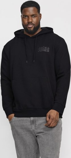 Jack & Jones CORP LOGO Small Print Hoodie Black - Trøjer og hættetrøjer - Trøjer og Hættetrøjer i store størrelser - 2XL-14XL