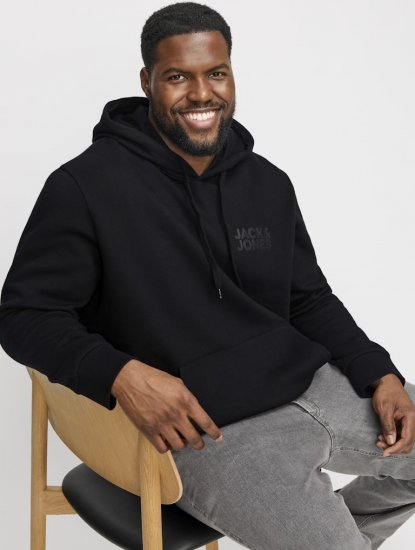 Jack & Jones CORP LOGO Small Print Hoodie Black - Trøjer og hættetrøjer - Trøjer og Hættetrøjer i store størrelser - 2XL-14XL