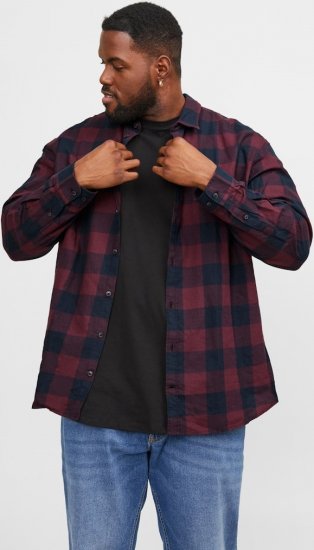 Jack & Jones Gingham L/S Shirt Dark Red - Skjorter - Skjorter til store mænd 2XL- 8XL
