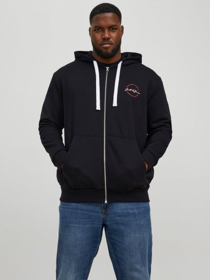 Jack & Jones JJSTAMP ZIP Hoodie Black - Trøjer og hættetrøjer - Trøjer og Hættetrøjer i store størrelser - 2XL-14XL