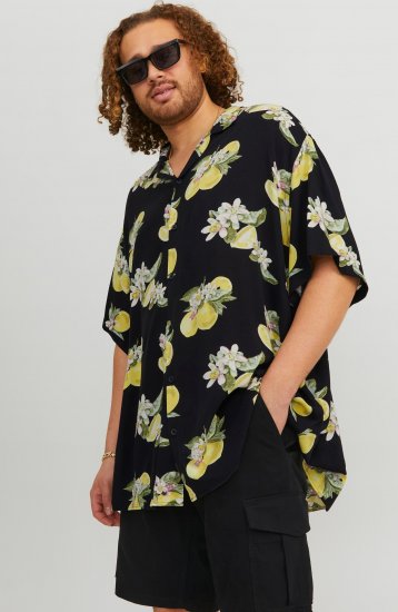 Jack & Jones JORLUKE FLORES Resort Shirt Black - Skjorter - Skjorter til store mænd 2XL- 8XL