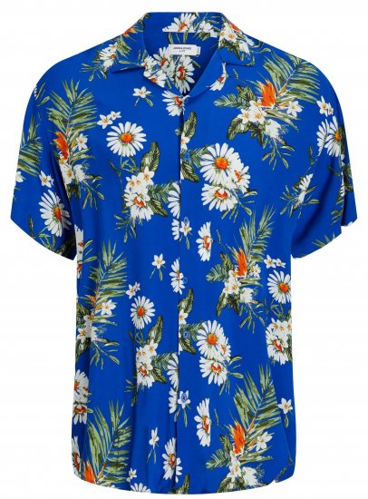 Jack & Jones JORLUKE FLORES Resort Shirt Nautical Blue - Skjorter - Skjorter til store mænd 2XL- 8XL