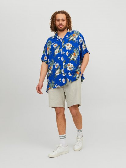 Jack & Jones JORLUKE FLORES Resort Shirt Nautical Blue - Skjorter - Skjorter til store mænd 2XL- 8XL