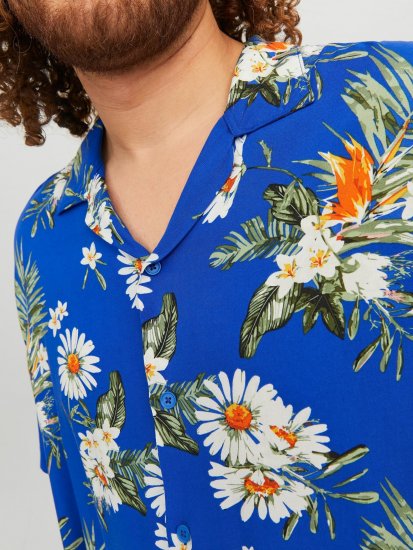 Jack & Jones JORLUKE FLORES Resort Shirt Nautical Blue - Skjorter - Skjorter til store mænd 2XL- 8XL