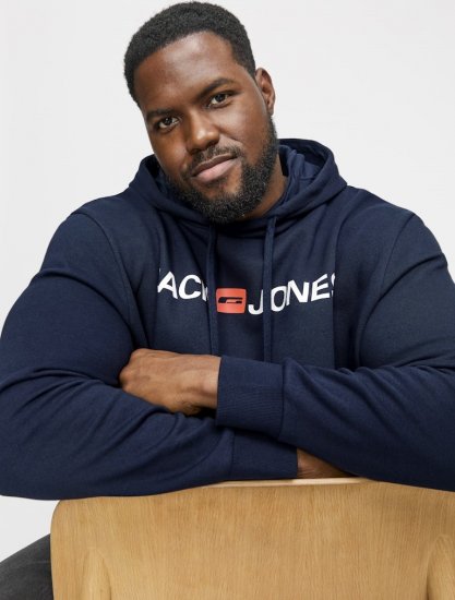 Jack & Jones CORP OLD LOGO REG FIT Hoodie Navy Blazer - Trøjer og hættetrøjer - Trøjer og Hættetrøjer i store størrelser - 2XL-14XL