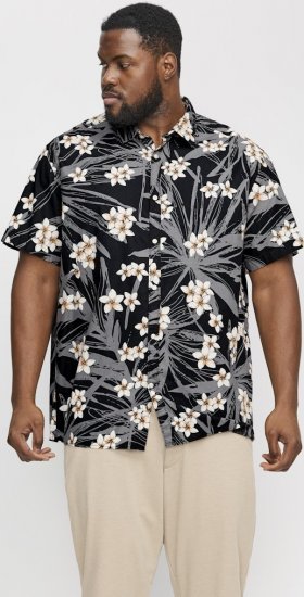 Jack & Jones Hawaii AOP Shirt Black - Skjorter - Skjorter til store mænd 2XL- 8XL