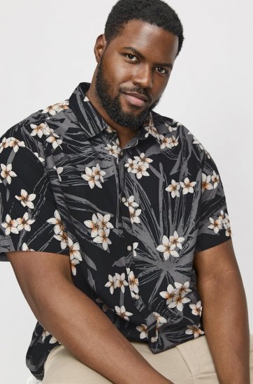 Jack & Jones Hawaii AOP Shirt Black - Skjorter - Skjorter til store mænd 2XL- 8XL