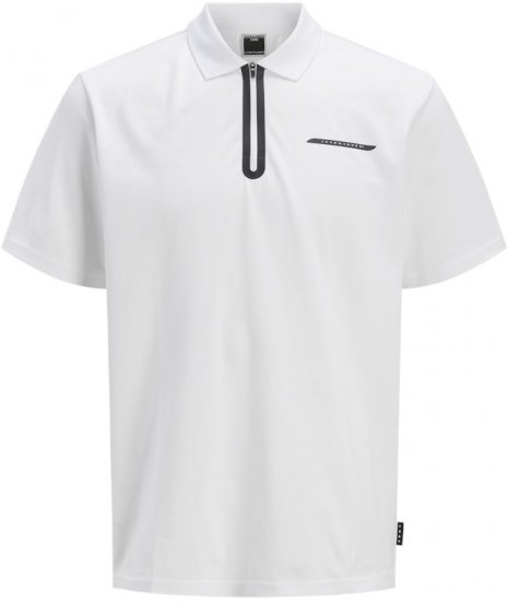 Jack & Jones Fusion Pique Zipper Polo Bright White - Polotrøjer - Polotrøjer 2XL-8XL