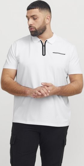 Jack & Jones Fusion Pique Zipper Polo Bright White - Polotrøjer - Polotrøjer 2XL-8XL