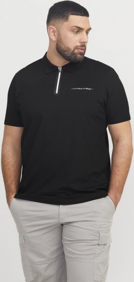 Jack & Jones Fusion Pique Zipper Polo Black - Polotrøjer - Polotrøjer 2XL-8XL