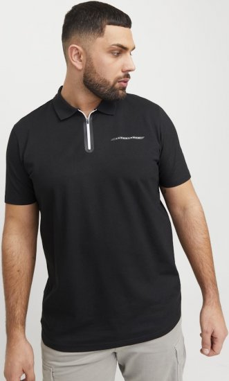 Jack & Jones Fusion Pique Zipper Polo Black - Polotrøjer - Polotrøjer 2XL-8XL