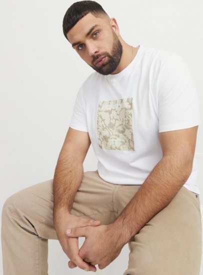 Jack & Jones Tarmac Camo Crew Neck T-Shirt Bright White - T-shirts - T-shirts i store størrelser - 2XL-14XL
