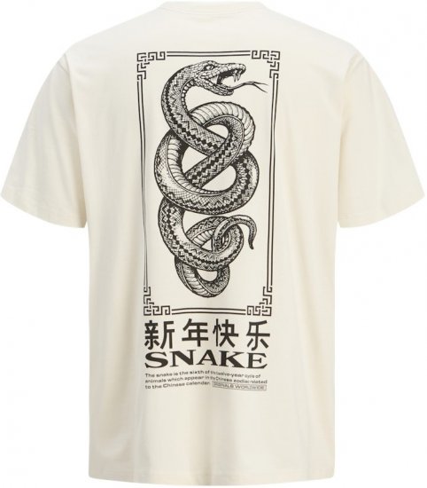 Jack & Jones Snake Crew Neck T-Shirt Antique White - T-shirts - T-shirts i store størrelser - 2XL-14XL