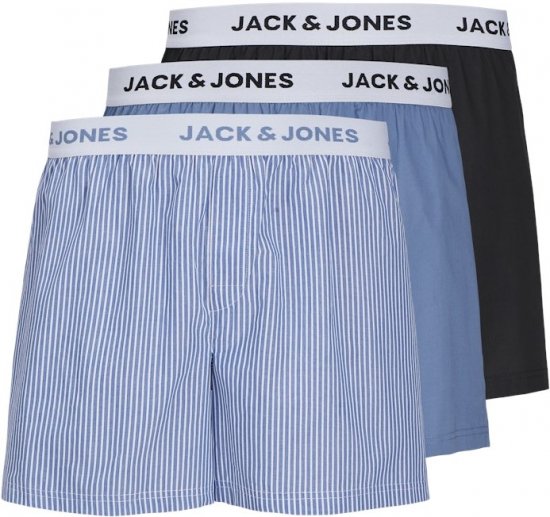 Jack & Jones TOKYO Woven Coronet Blue - Blue Stripes Boxers 3-Pack Black - Undertøj og badetøj - Badetøj og Undertøj i store størrelser 