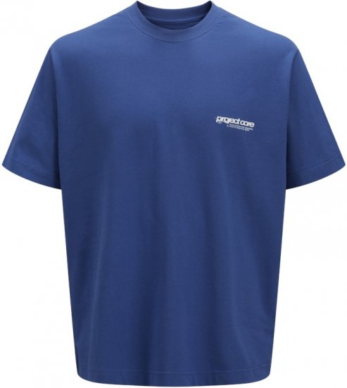 Jack & Jones Union Front & Back Print Crew Neck T-Shirt Beaucoup Blue - T-shirts - T-shirts i store størrelser - 2XL-14XL