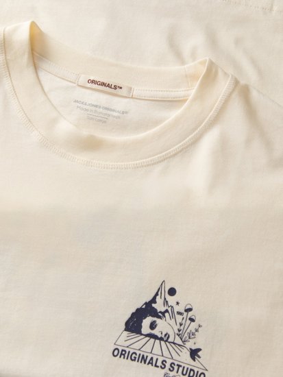 Jack & Jones Bellagio Collage Crew Neck T-Shirt Antique White - T-shirts - T-shirts i store størrelser - 2XL-14XL