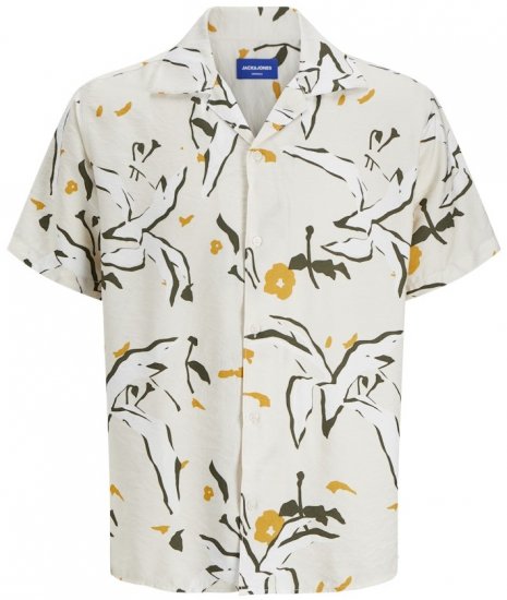 Jack & Jones Vira Marshall AOP Short Sleeve Shirt Buttercream - Skjorter - Skjorter til store mænd 2XL- 8XL