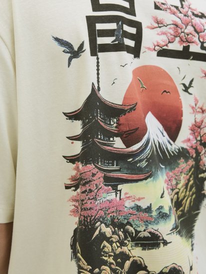 Jack & Jones Fuji Crew Neck T-Shirt Antique White - T-shirts - T-shirts i store størrelser - 2XL-14XL