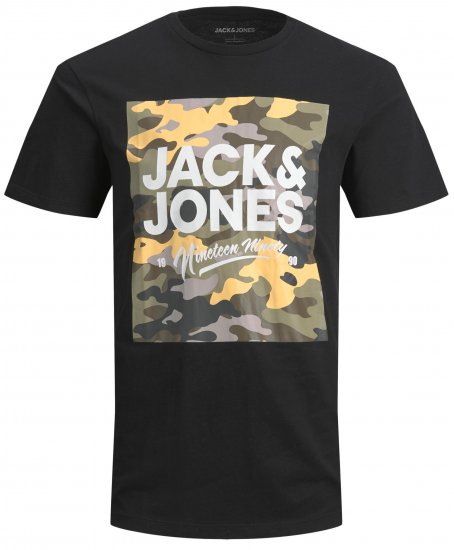 Jack & Jones JJPETE SHAPE Camo Print T-Shirt Black - T-shirts - T-shirts i store størrelser - 2XL-14XL
