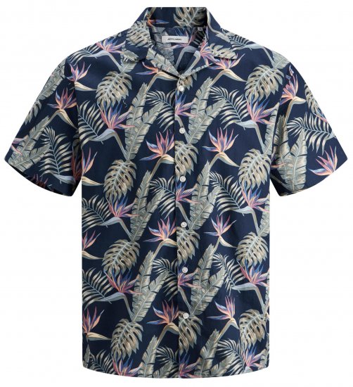 Jack & Jones JJCOASTAL RESORT Floral Shirt Navy - Skjorter - Skjorter til store mænd 2XL- 8XL