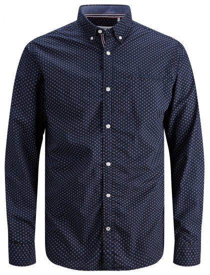 Jack & Jones JJDEAN LS Shirt Navy - Skjorter - Skjorter til store mænd 2XL- 8XL