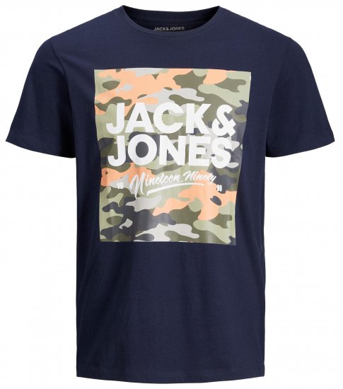Jack & Jones JJPETE SHAPE Camo Print T-Shirt Navy - T-shirts - T-shirts i store størrelser - 2XL-14XL