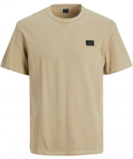 Jack & Jones JCOCLASSIC WAFFLE BADGE TEE Beige - T-shirts - T-shirts i store størrelser - 2XL-14XL