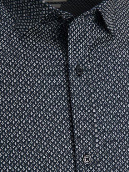 Jack & Jones JPRBLACARDIFF Print LS Shirt Navy - Skjorter - Skjorter til store mænd 2XL- 8XL