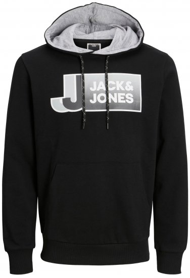 Jack & Jones JCOLOGAN Hoodie Black - Trøjer og Hættetrøjer - Trøjer og Hættetrøjer i store størrelser - 2XL-14XL