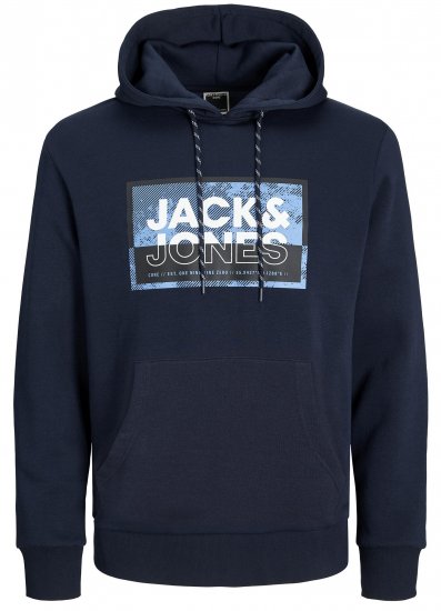 Jack & Jones JCOLOGAN SS24 PRINT Hoodie Navy Blazer - Trøjer og hættetrøjer - Trøjer og Hættetrøjer i store størrelser - 2XL-14XL