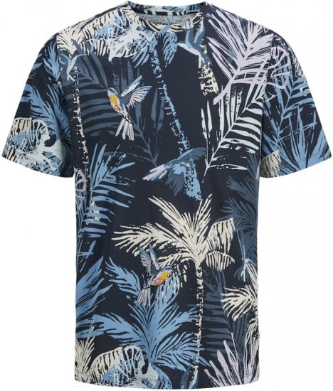 Jack & Jones Hawaii AOP Crew Neck T-Shirt Blue - T-shirts - T-shirts i store størrelser - 2XL-14XL