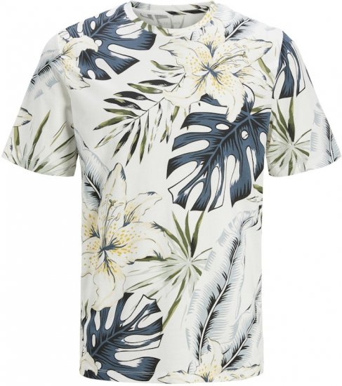 Jack & Jones Hawaii AOP Crew Neck T-Shirt White - T-shirts - T-shirts i store størrelser - 2XL-14XL