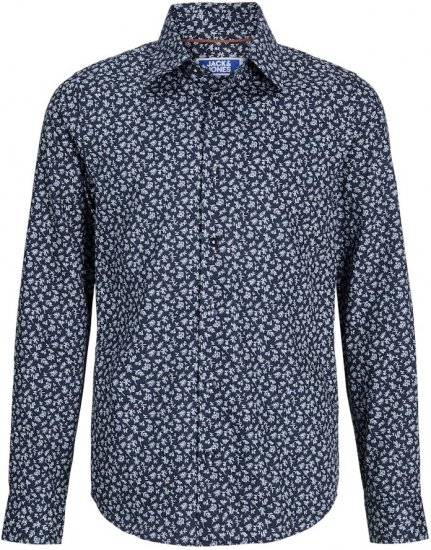 Jack & Jones BARNES Printed Dobby Long Sleeve Shirt Blue - Skjorter - Skjorter til store mænd 2XL- 8XL