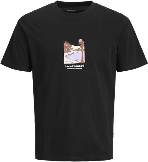 Jack & Jones Split Front Graphic Crew Neck T-Shirt Black - T-shirts - T-shirts i store størrelser - 2XL-14XL