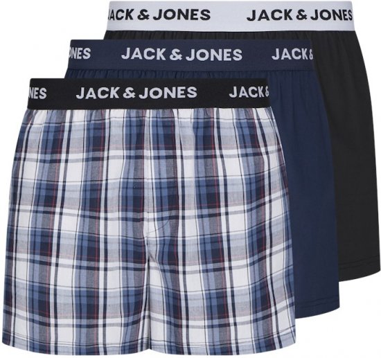 Jack & Jones Saigon Blue/Red Check Woven Boxers 3-Pack Navy Blazer - Undertøj og badetøj - Badetøj og Undertøj i store størrelser 