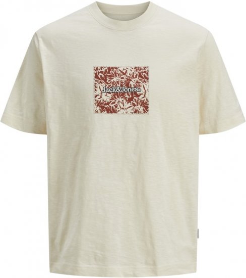 Jack & Jones Split Branding AOP Crew Neck T-Shirt Antique White - T-shirts - T-shirts i store størrelser - 2XL-14XL